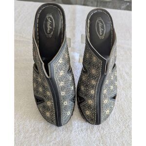 Atalina Size40 Black Silver Rhinestone Wedge Slide Sandals Cutout Boho
